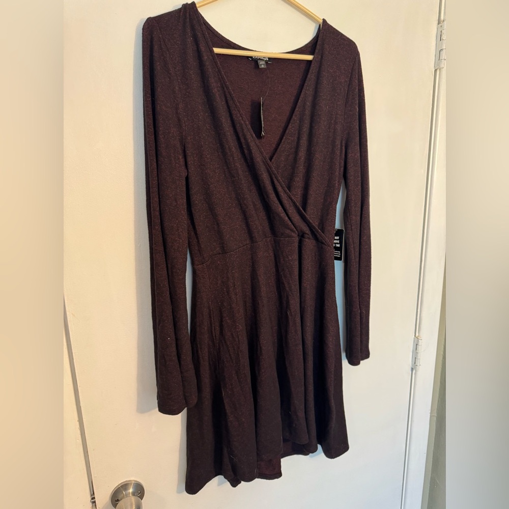 NWT Express heather maroon burgandy Long Sleeve wrap dress Dress soft stretch